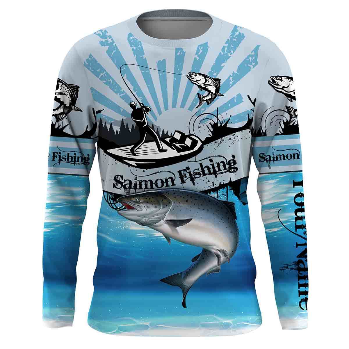 Salmon fishing blue Custom Name 3D All over Printed UV Protection, custom fishing gifts NQS3008
