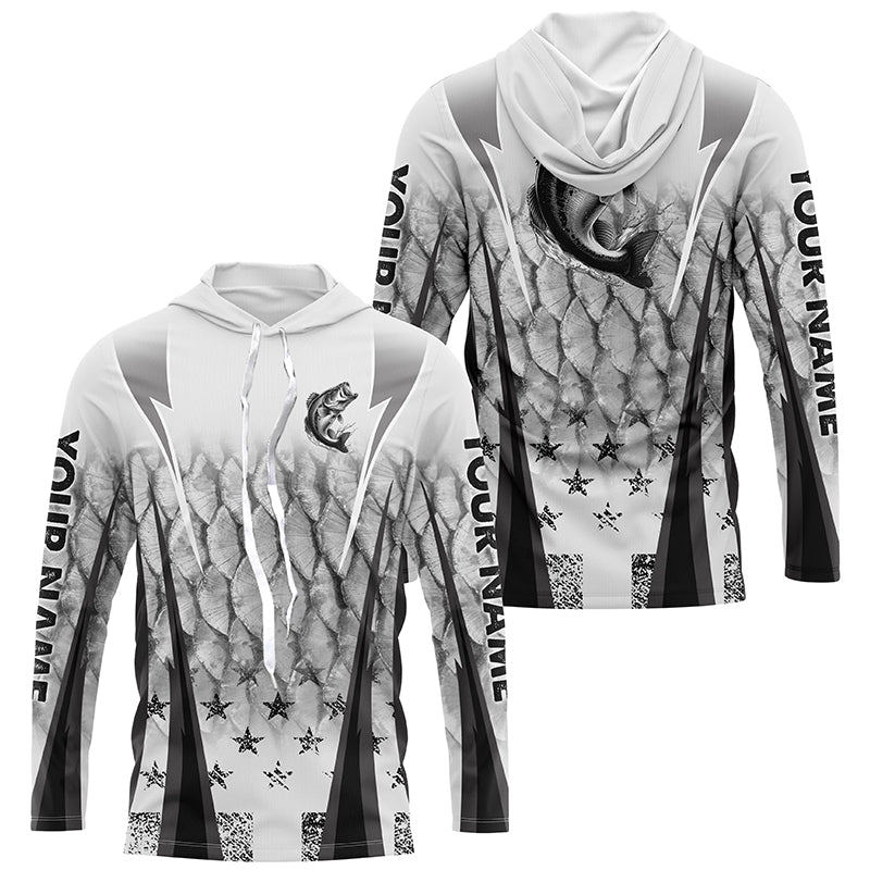 Black and white Largemouth Bass fishing scales Custom performance long sleeve Bass fishing NQS7361