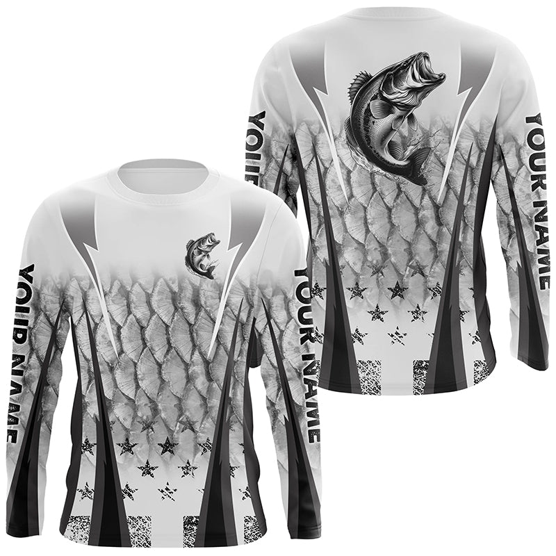 Black and white Largemouth Bass fishing scales Custom performance long sleeve Bass fishing NQS7361