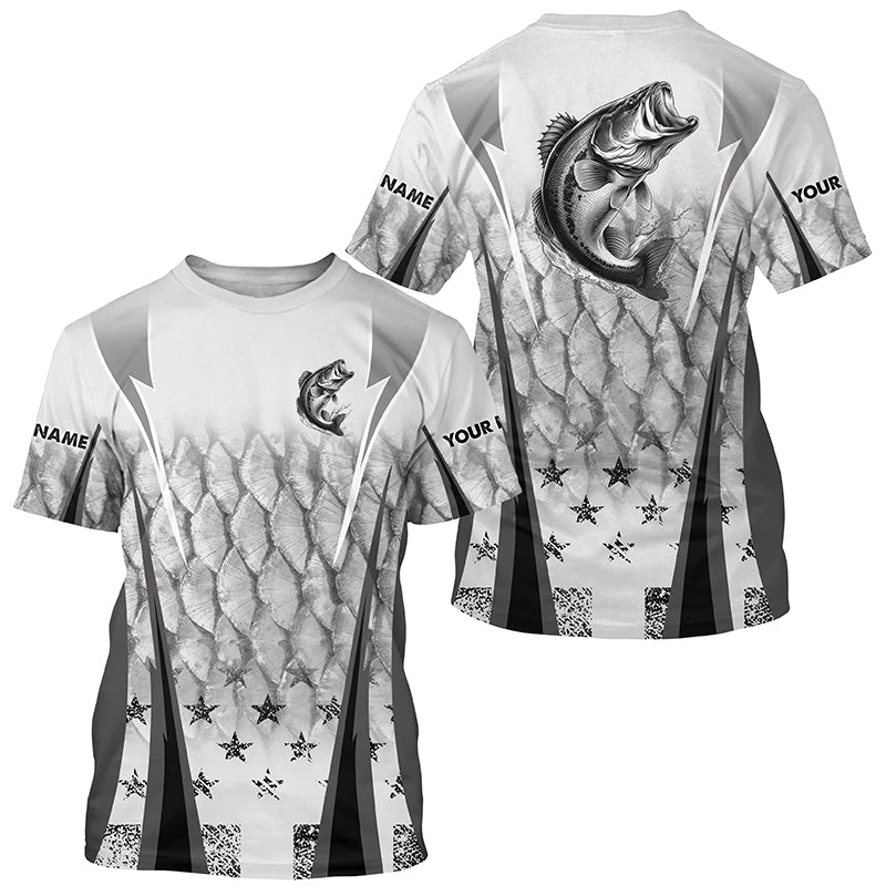 Black and white Largemouth Bass fishing scales Custom performance long sleeve Bass fishing NQS7361