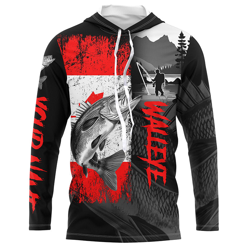 Canadian Flag Walleye Fishing Custom long sleeve performance Fishing, Walleye fishing NQS7362