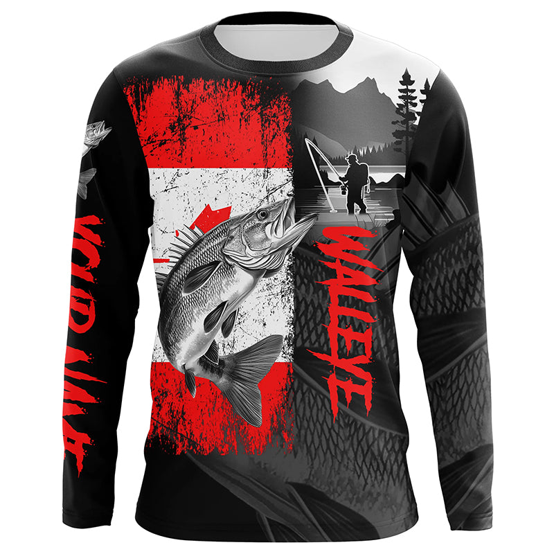 Canadian Flag Walleye Fishing Custom long sleeve performance Fishing, Walleye fishing NQS7362