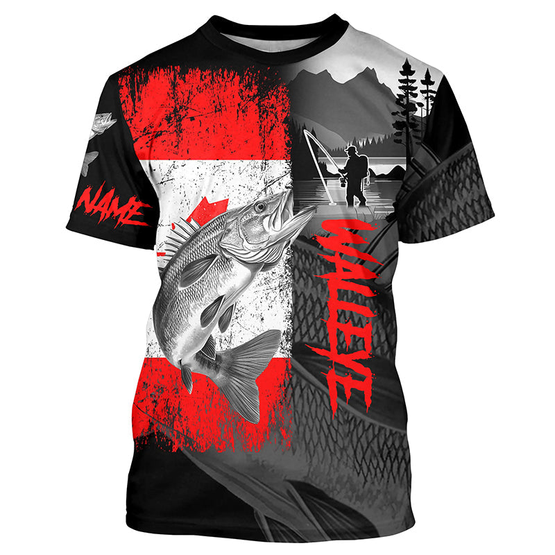Canadian Flag Walleye Fishing Custom long sleeve performance Fishing, Walleye fishing NQS7362