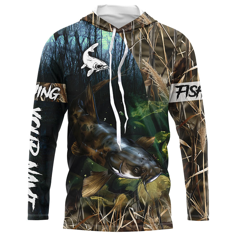 Flathead Catfish Fishing Custom Camouflage long sleeve Fishing, Personalized Catfish Fishing Gift NQS324