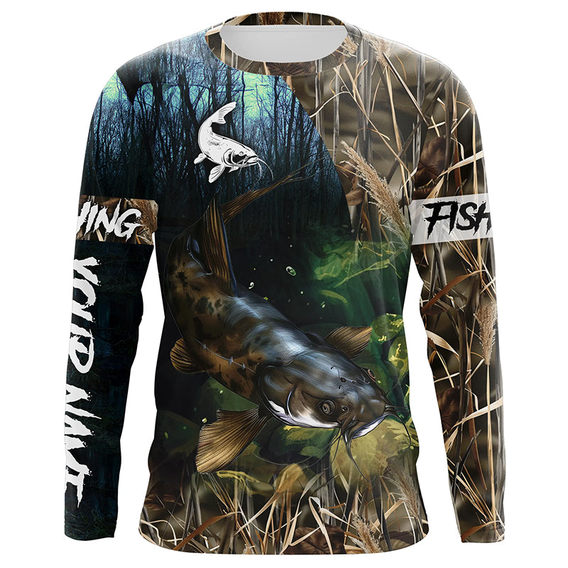 Flathead Catfish Fishing Custom Camouflage long sleeve Fishing, Personalized Catfish Fishing Gift NQS324