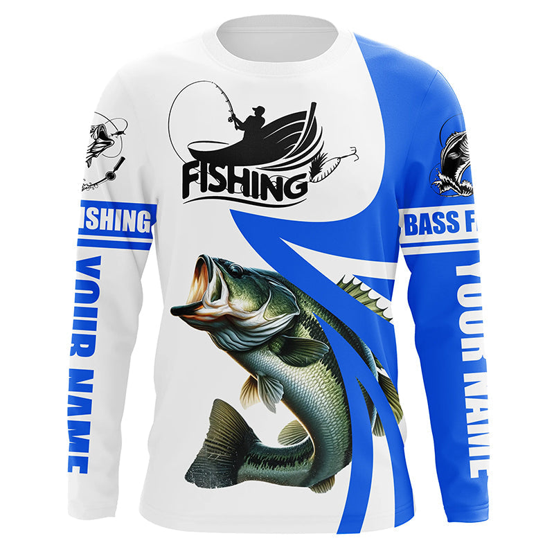 Largemouth bass fishing Custom Name sun protection long sleeve fishing, women | Blue NQS3268