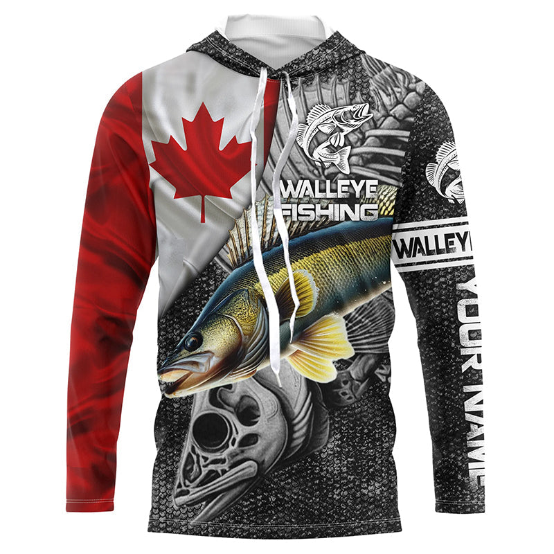 Canadian Flag Walleye Fishing Custom long sleeve performance Fishing, Walleye Fishing NQS3530