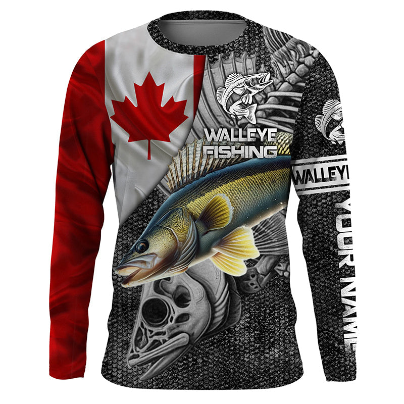 Canadian Flag Walleye Fishing Custom long sleeve performance Fishing, Walleye Fishing NQS3530