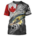 Canadian Flag Walleye Fishing Custom long sleeve performance Fishing, Walleye Fishing NQS3530
