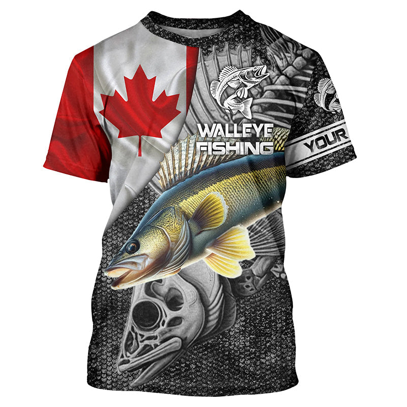 Canadian Flag Walleye Fishing Custom long sleeve performance Fishing, Walleye Fishing NQS3530