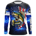 Walleye Fishing 3D American Flag patriotic blue galaxy Custom Walleye long sleeve Fishing NQS7935