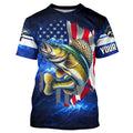 Walleye Fishing 3D American Flag patriotic blue galaxy Custom Walleye long sleeve Fishing NQS7935