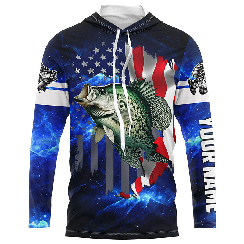 Crappie Fishing 3D American Flag patriotic blue galaxy Custom Crappie long sleeve Fishing NQS7936