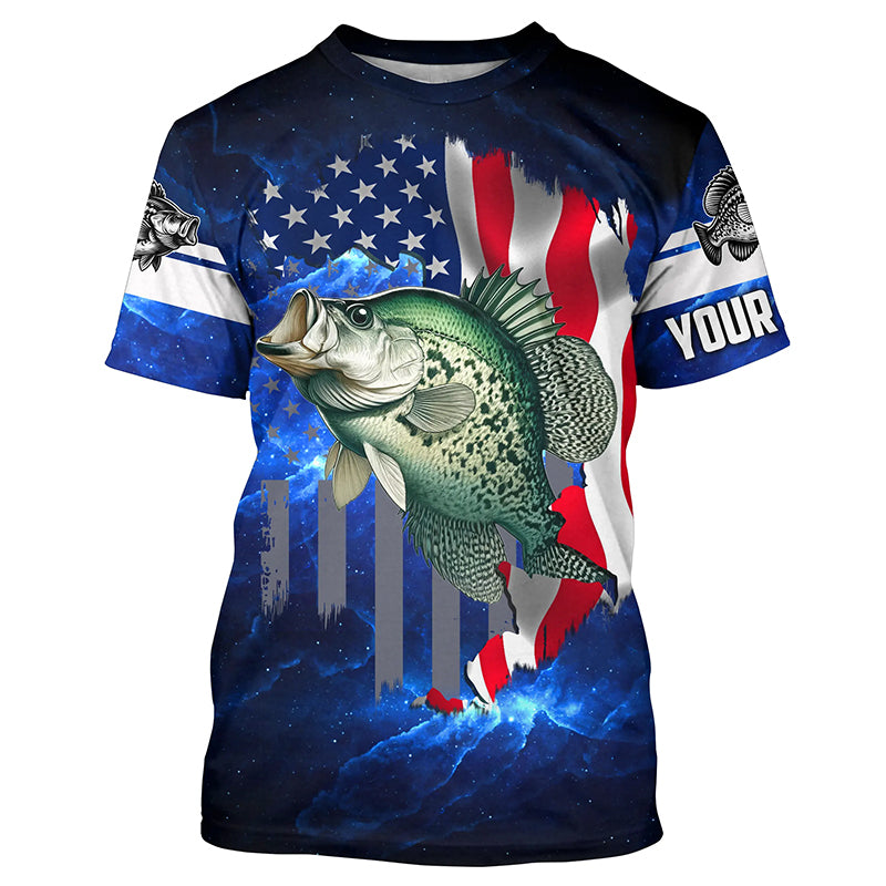 Crappie Fishing 3D American Flag patriotic blue galaxy Custom Crappie long sleeve Fishing NQS7936