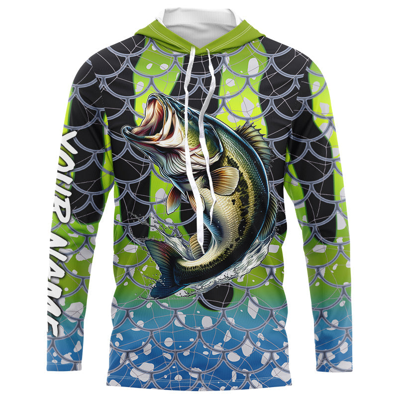 Largemouth Bass Fishing scales customize name performance UV protection long sleeves fishing NQS643