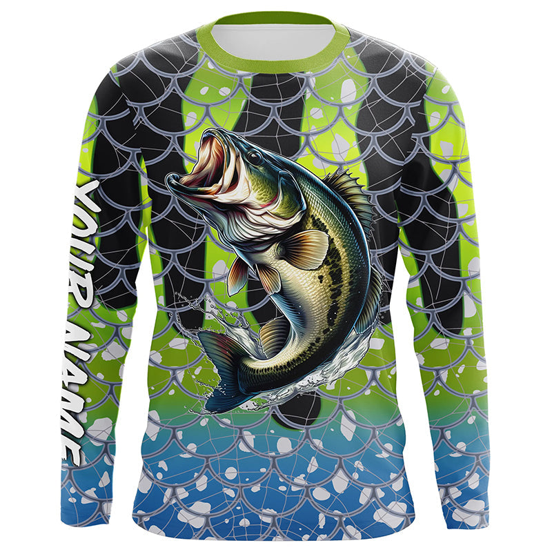 Largemouth Bass Fishing scales customize name performance UV protection long sleeves fishing NQS643