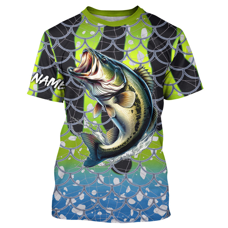 Largemouth Bass Fishing scales customize name performance UV protection long sleeves fishing NQS643
