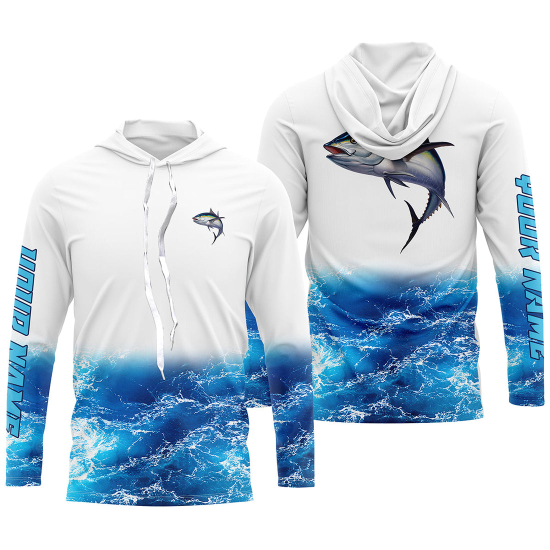 Tuna fishing blue sea wave water camo Custom Name performance long sleeve fishing uv protection NQS3679