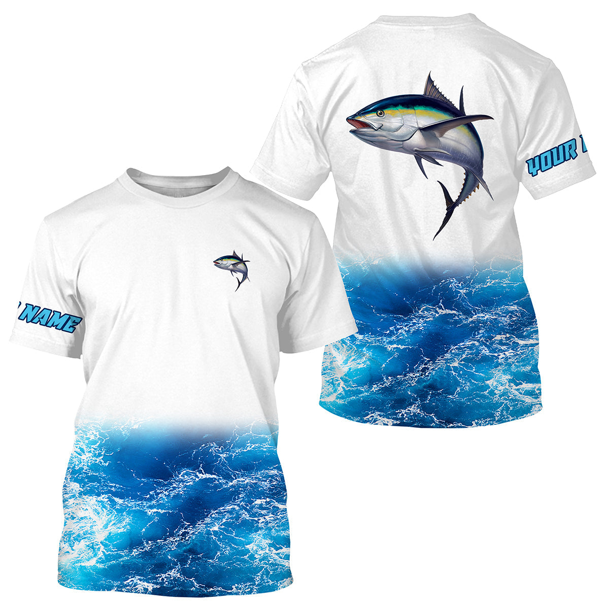 Tuna fishing blue sea wave water camo Custom Name performance long sleeve fishing uv protection NQS3679