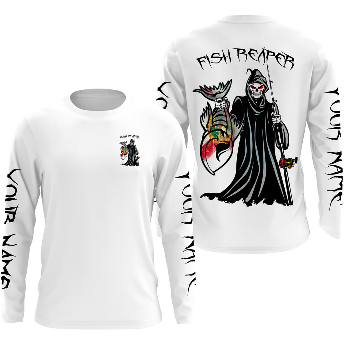 Fish reaper skull Florida flag custom name patriotic sun protection long sleeve fishing NQS3829