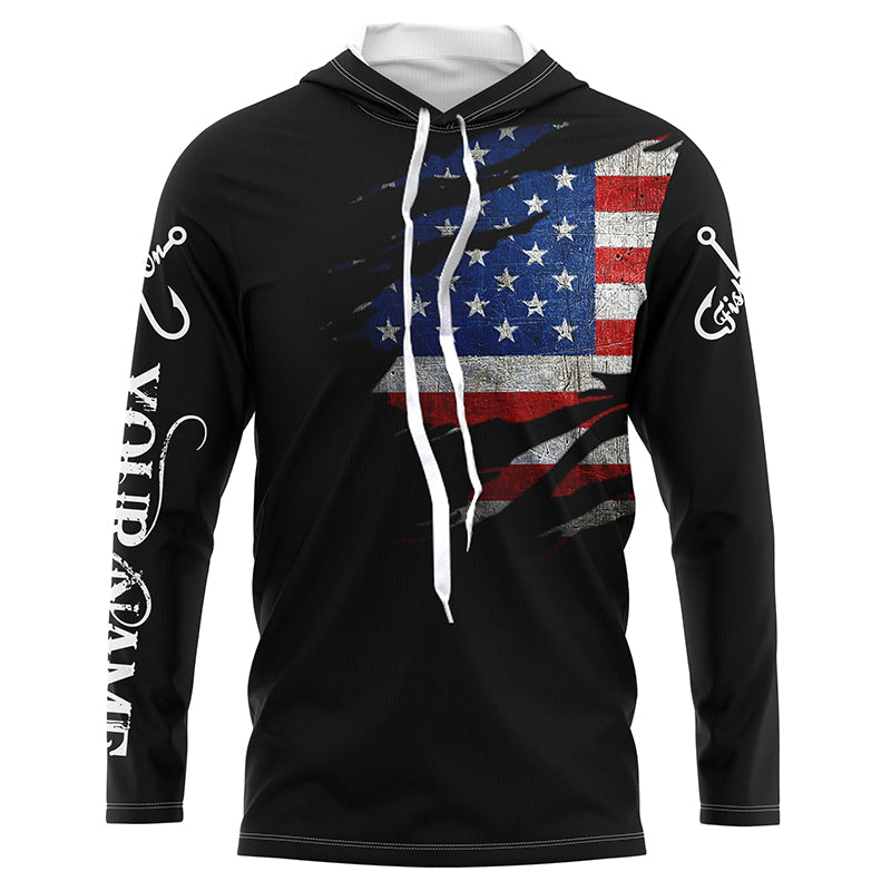 US fishing fish on black American flag UV protection Customize performance long sleeve fishing NQS6233