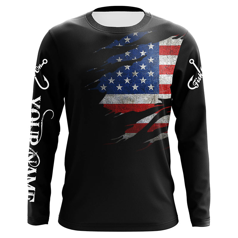 US fishing fish on black American flag UV protection Customize performance long sleeve fishing NQS6233
