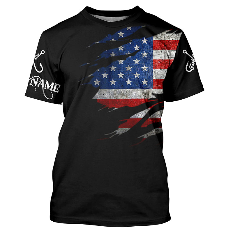 US fishing fish on black American flag UV protection Customize performance long sleeve fishing NQS6233