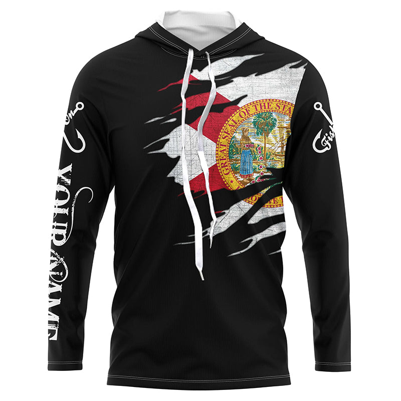 FL fishing fish on black Florida flag UV protection Customize performance long sleeve fishing NQS6234