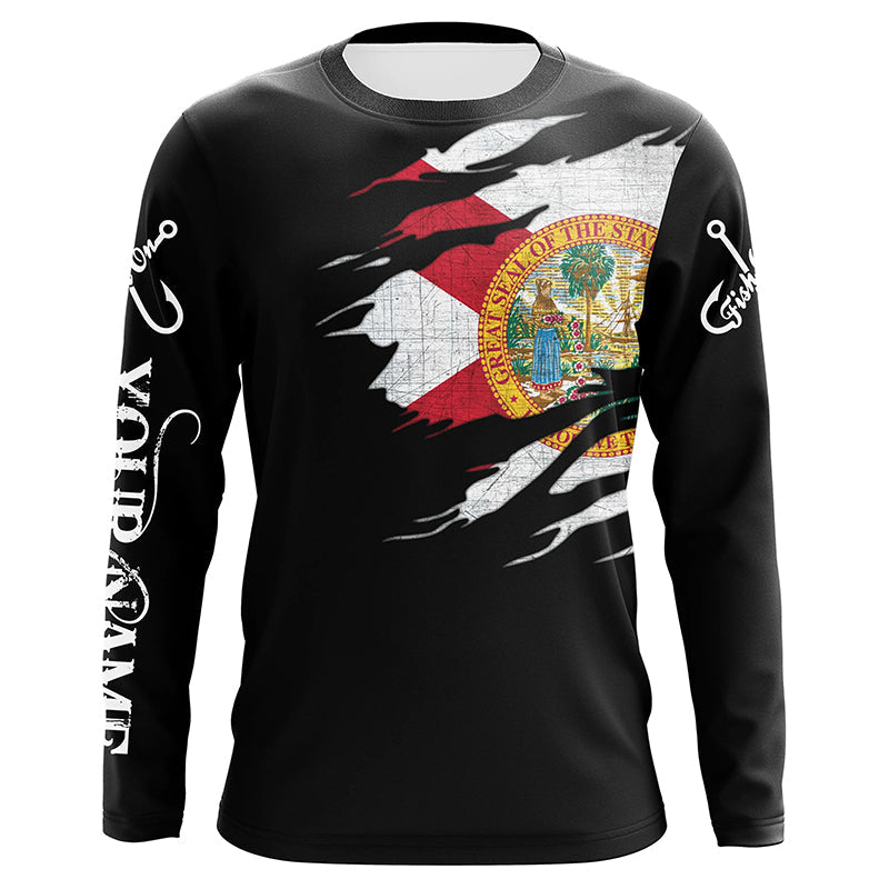 FL fishing fish on black Florida flag UV protection Customize performance long sleeve fishing NQS6234