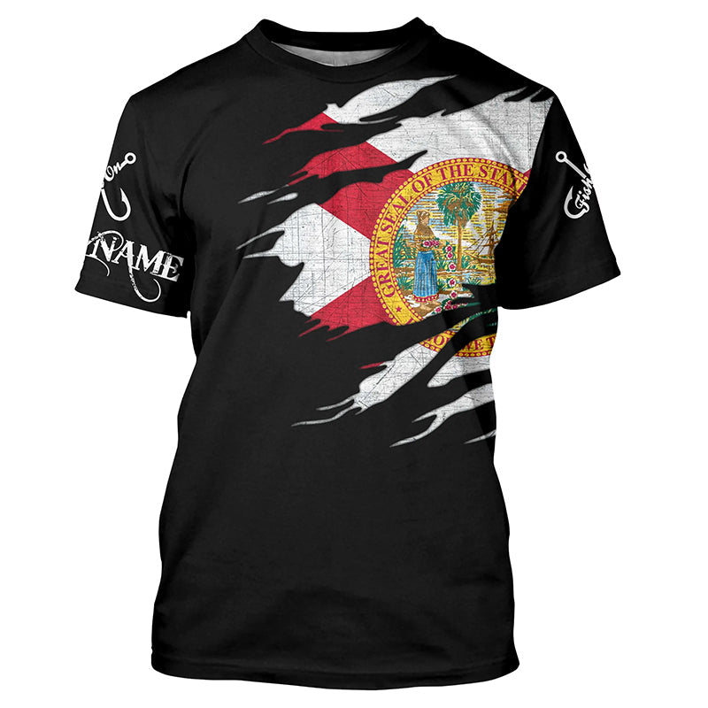FL fishing fish on black Florida flag UV protection Customize performance long sleeve fishing NQS6234