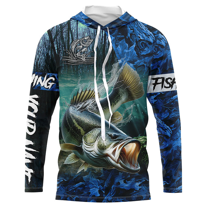 Largemouth bass Fishing blue camo customize name UV protection long sleeves fishing apparel NQS2310