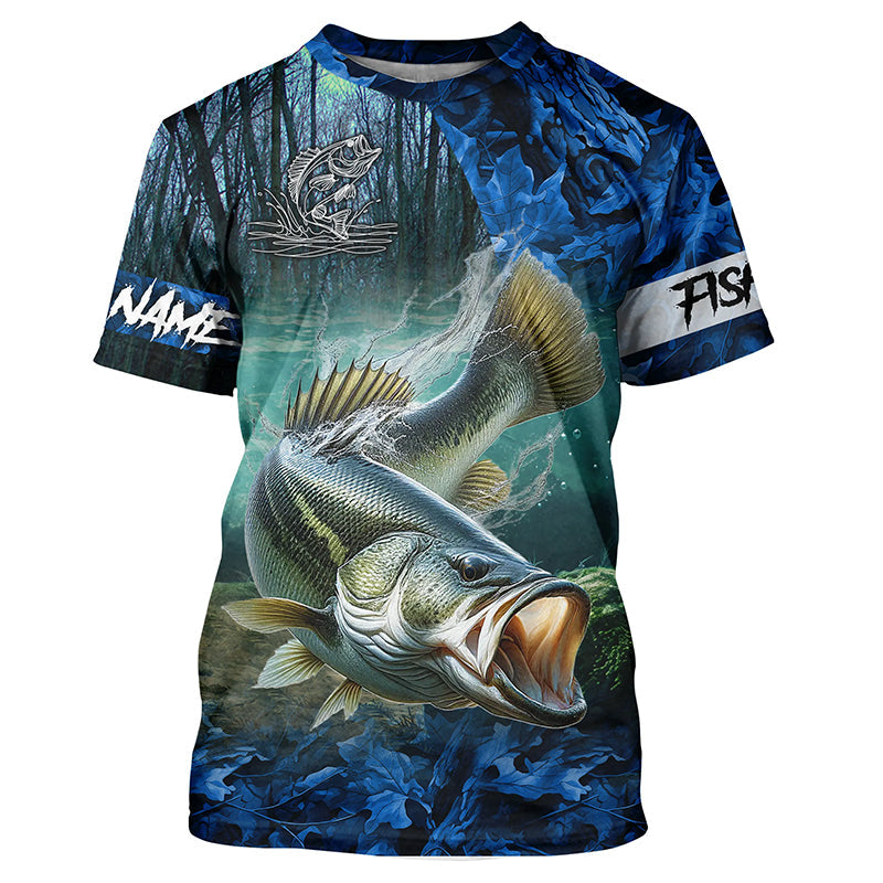 Largemouth bass Fishing blue camo customize name UV protection long sleeves fishing apparel NQS2310