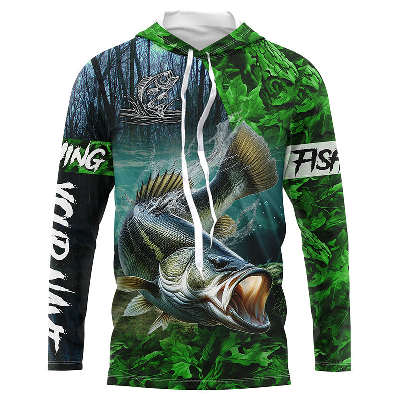 Largemouth bass Fishing green camo UV protection customize name long sleeves fishing apparel NQS2311