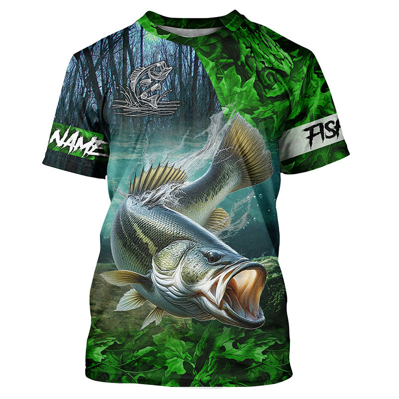 Largemouth bass Fishing green camo UV protection customize name long sleeves fishing apparel NQS2311
