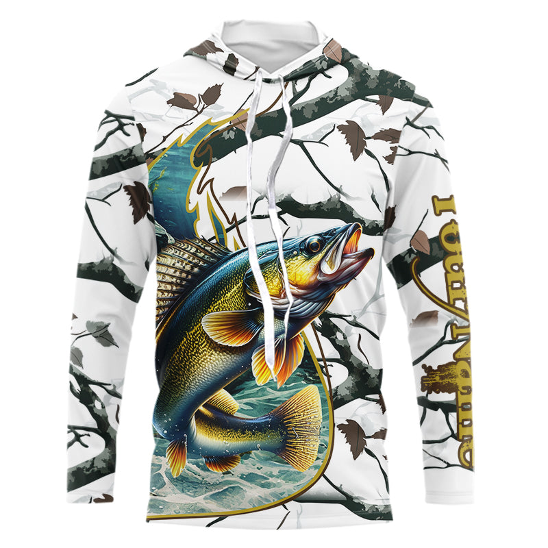 Ice fishing walleye winter camo custom long sleeve fishing, walleye NQS3992