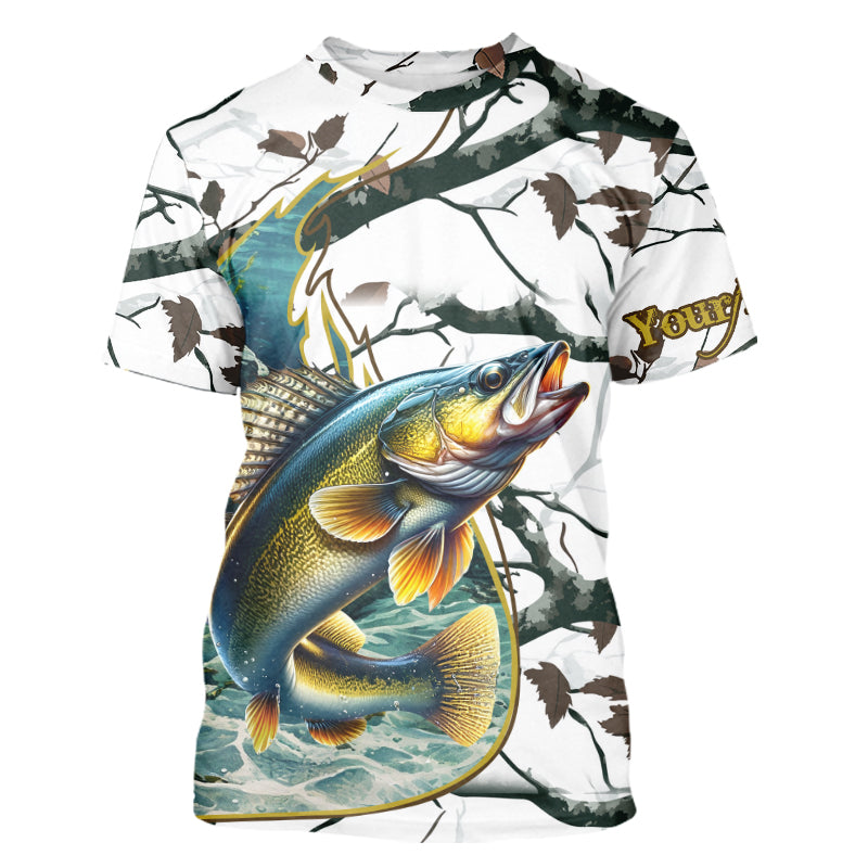 Ice fishing walleye winter camo custom long sleeve fishing, walleye NQS3992