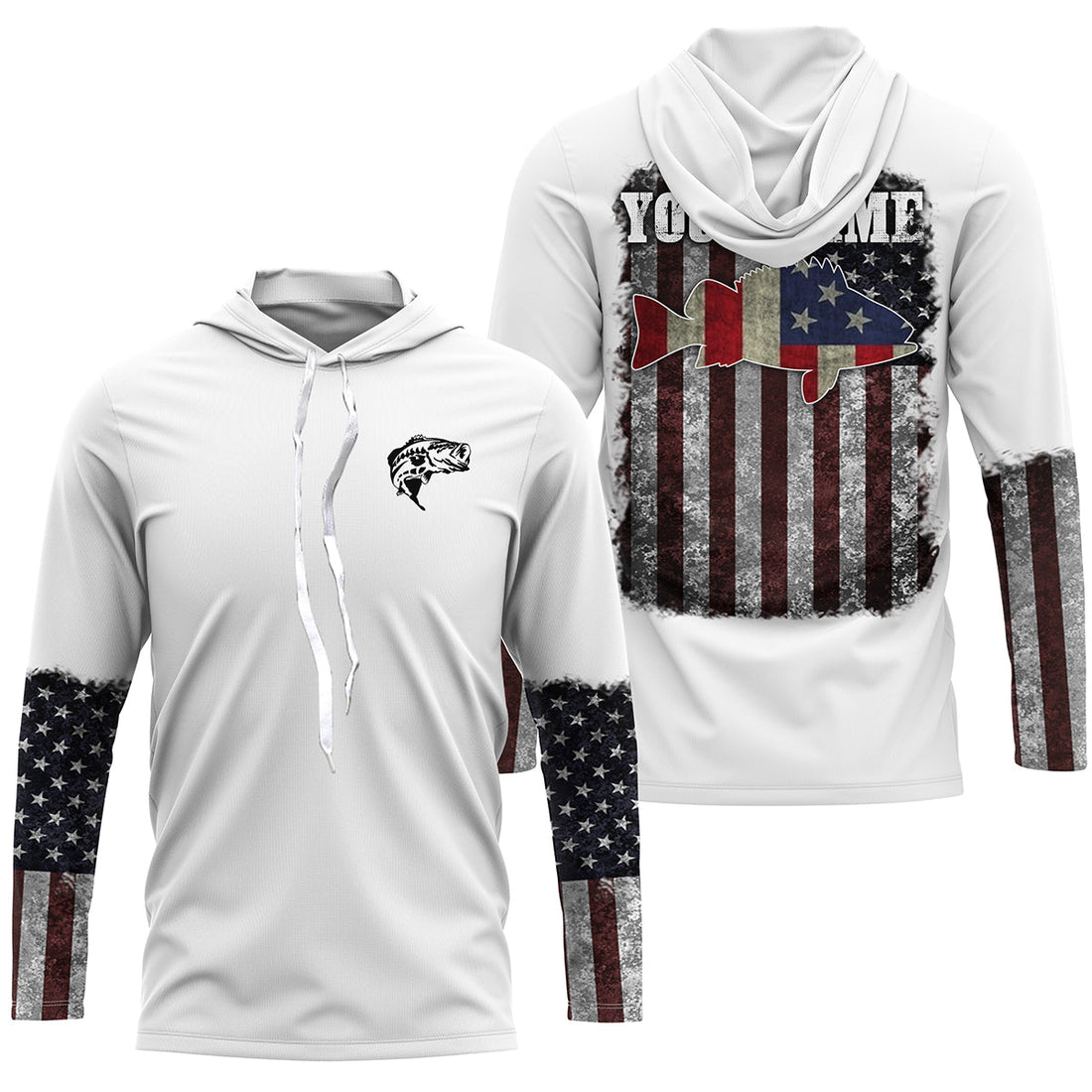 Bass Fishing vintage American flag Custom Name UV Protection NQS3011