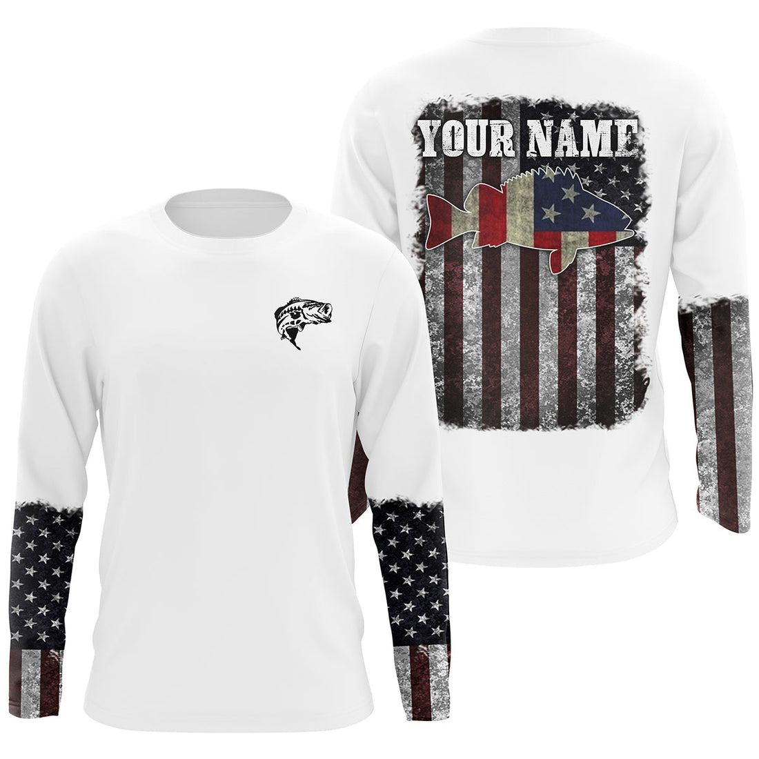 Bass Fishing vintage American flag Custom Name UV Protection NQS3011