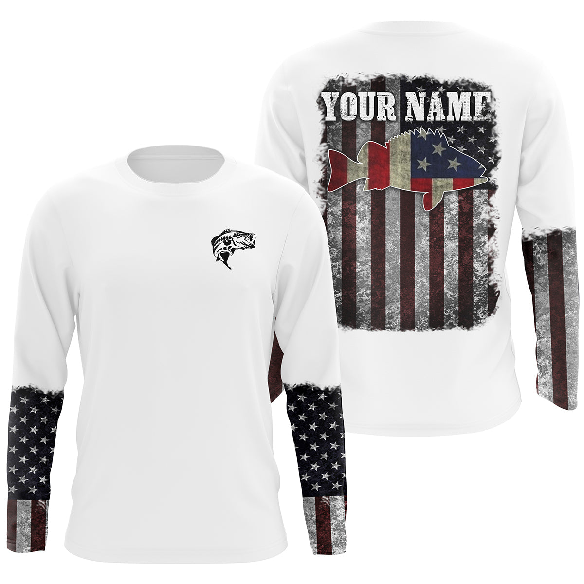 Bass Fishing vintage American flag Custom Name UV Protection NQS3011