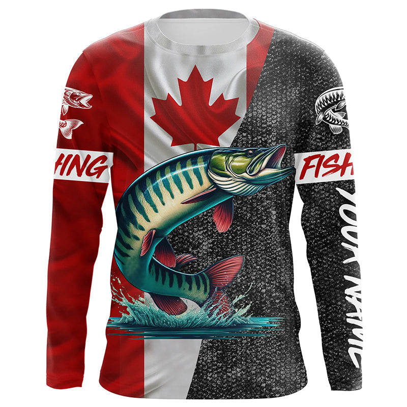 Canadian Flag Musky Fishing Custom long sleeve performance Fishing, Muskie fishing NQS5073