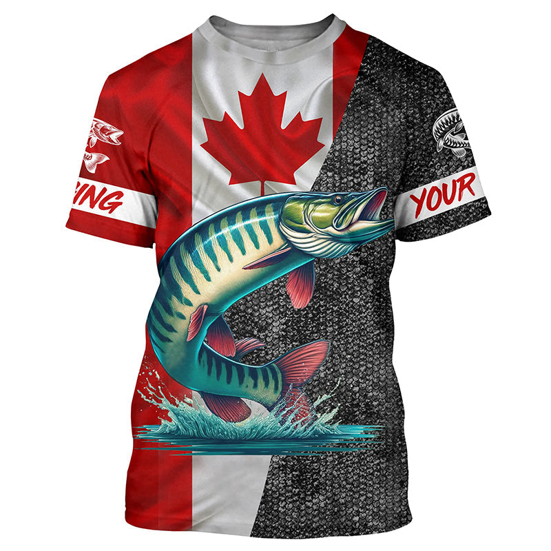 Canadian Flag Musky Fishing Custom long sleeve performance Fishing, Muskie fishing NQS5073