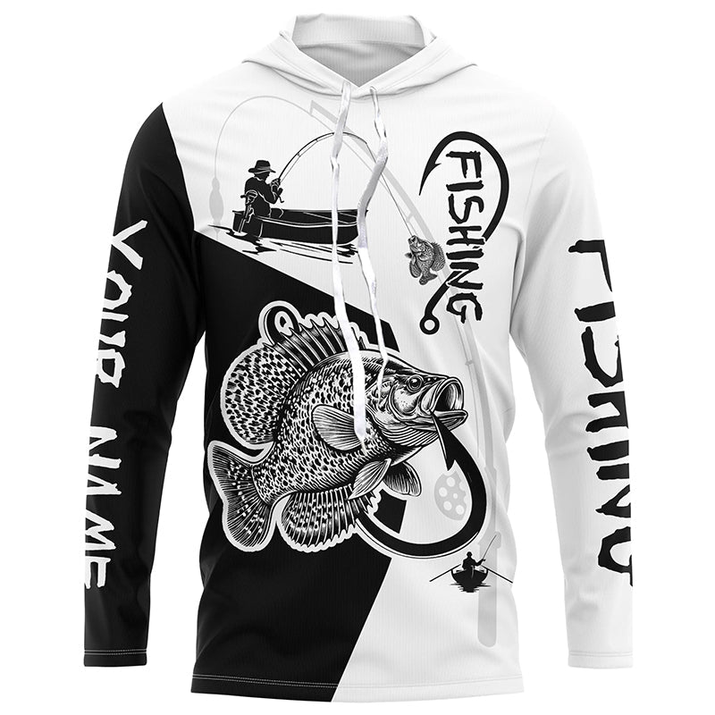 Black and White Crappie Fishing Custom Name UV Protection Fishing Apparel, Crappie Fishing NQS334