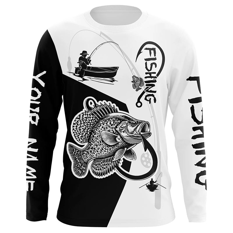 Black and White Crappie Fishing Custom Name UV Protection Fishing Apparel, Crappie Fishing NQS334