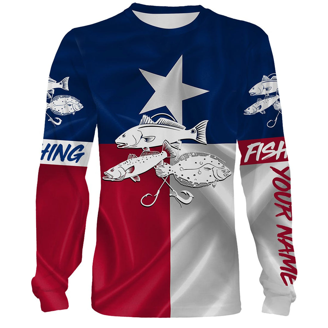 Redfish trout flounder Tattoo Texas Slam fishing Texas Flag 3D All Over print saltwater personalized fishing apparel for Adult and kid NQS391