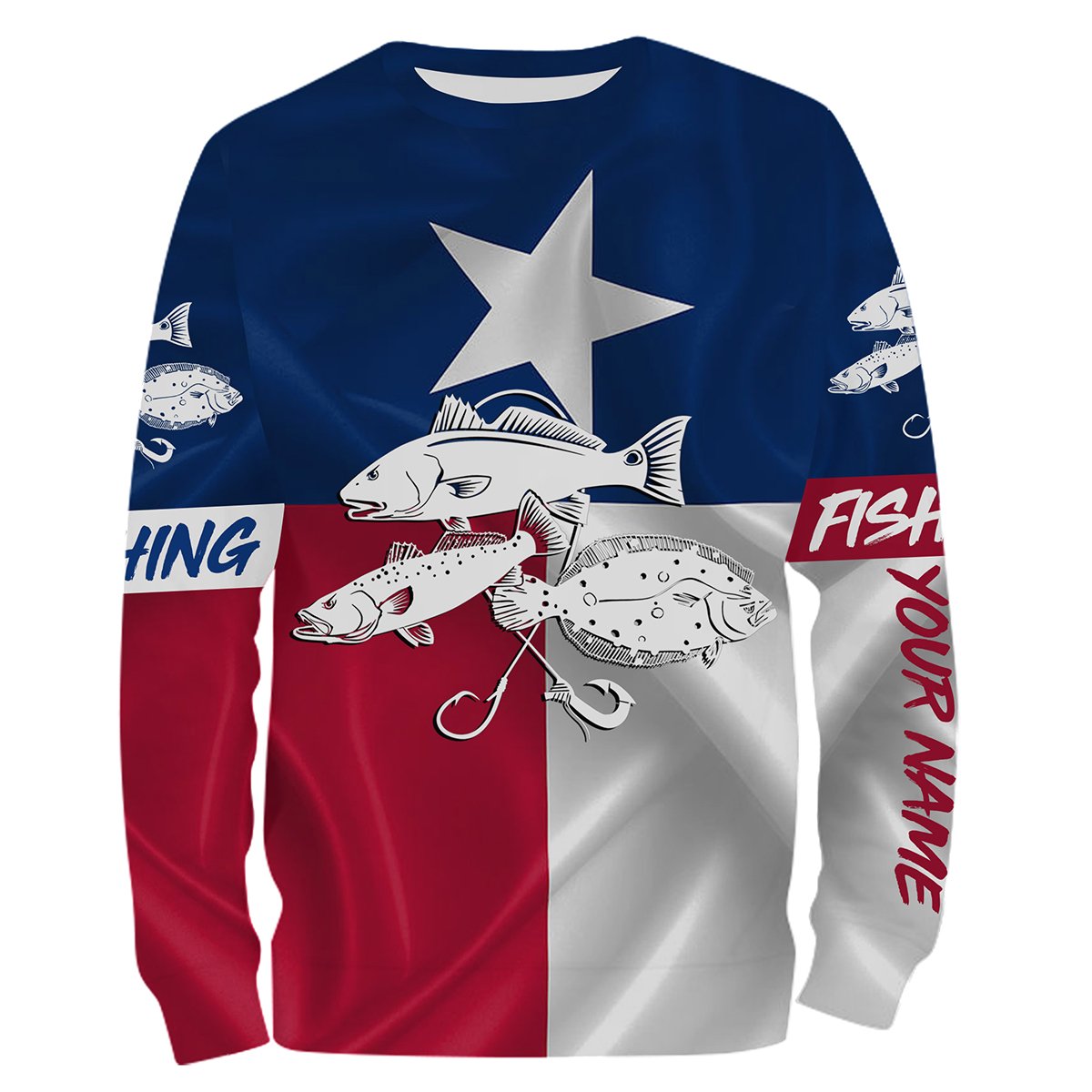 Redfish trout flounder Tattoo Texas Slam fishing Texas Flag 3D All Over print saltwater personalized fishing apparel for Adult and kid NQS391