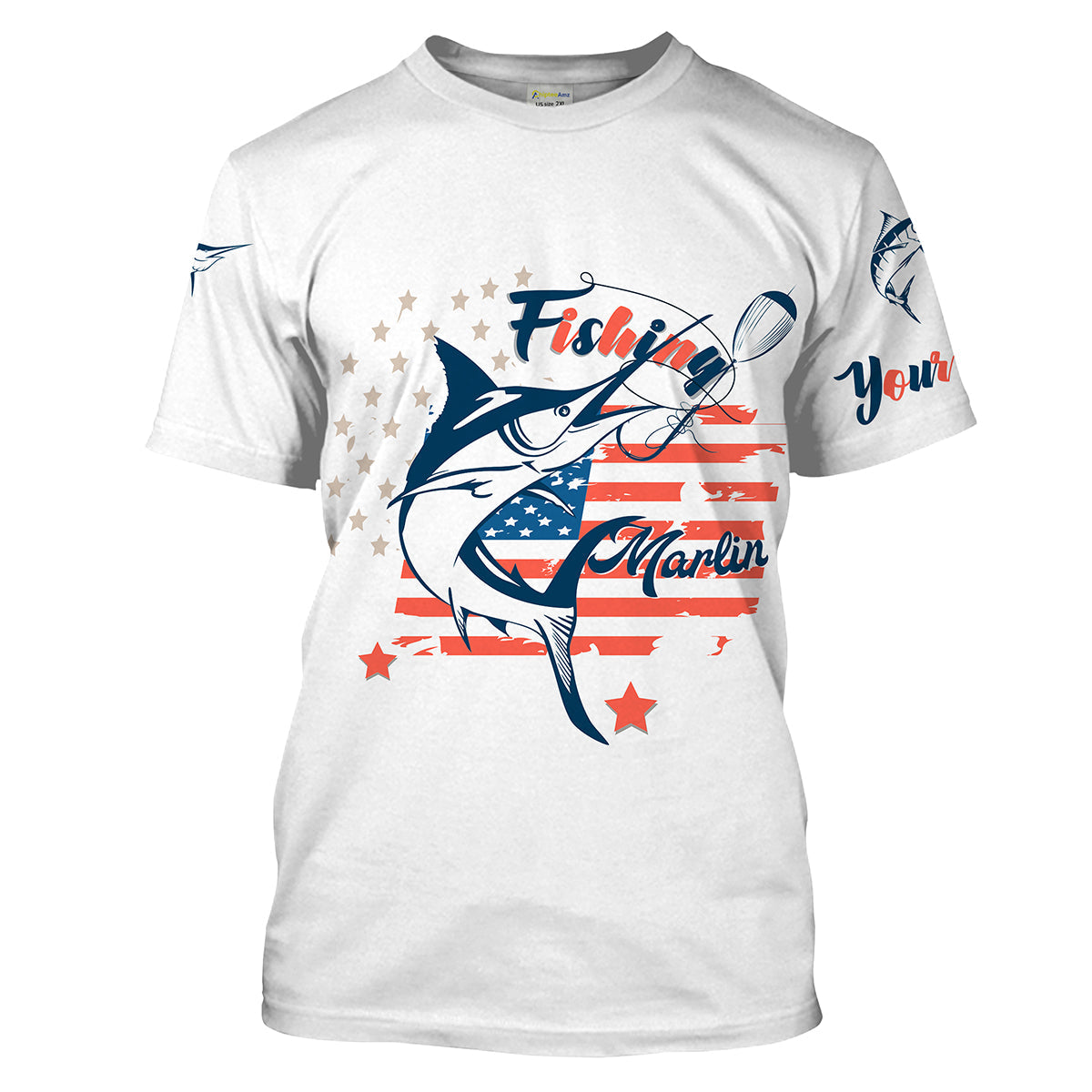 Marlin fishing American flag patriot 4th July Customize name long sleeves UV protection fishing NQS2032