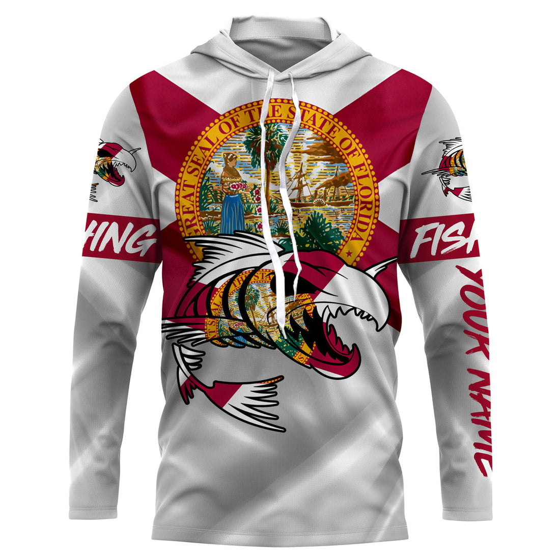 Fish skeleton reaper Florida flag custom name sun protection long sleeve fishing NQS3835