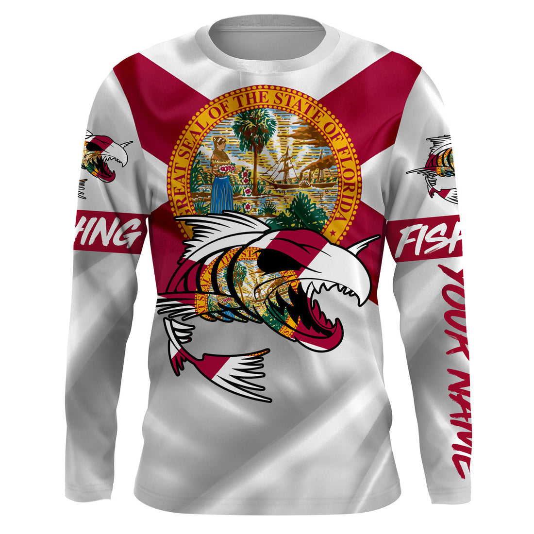 Fish skeleton reaper Florida flag custom name sun protection long sleeve fishing NQS3835
