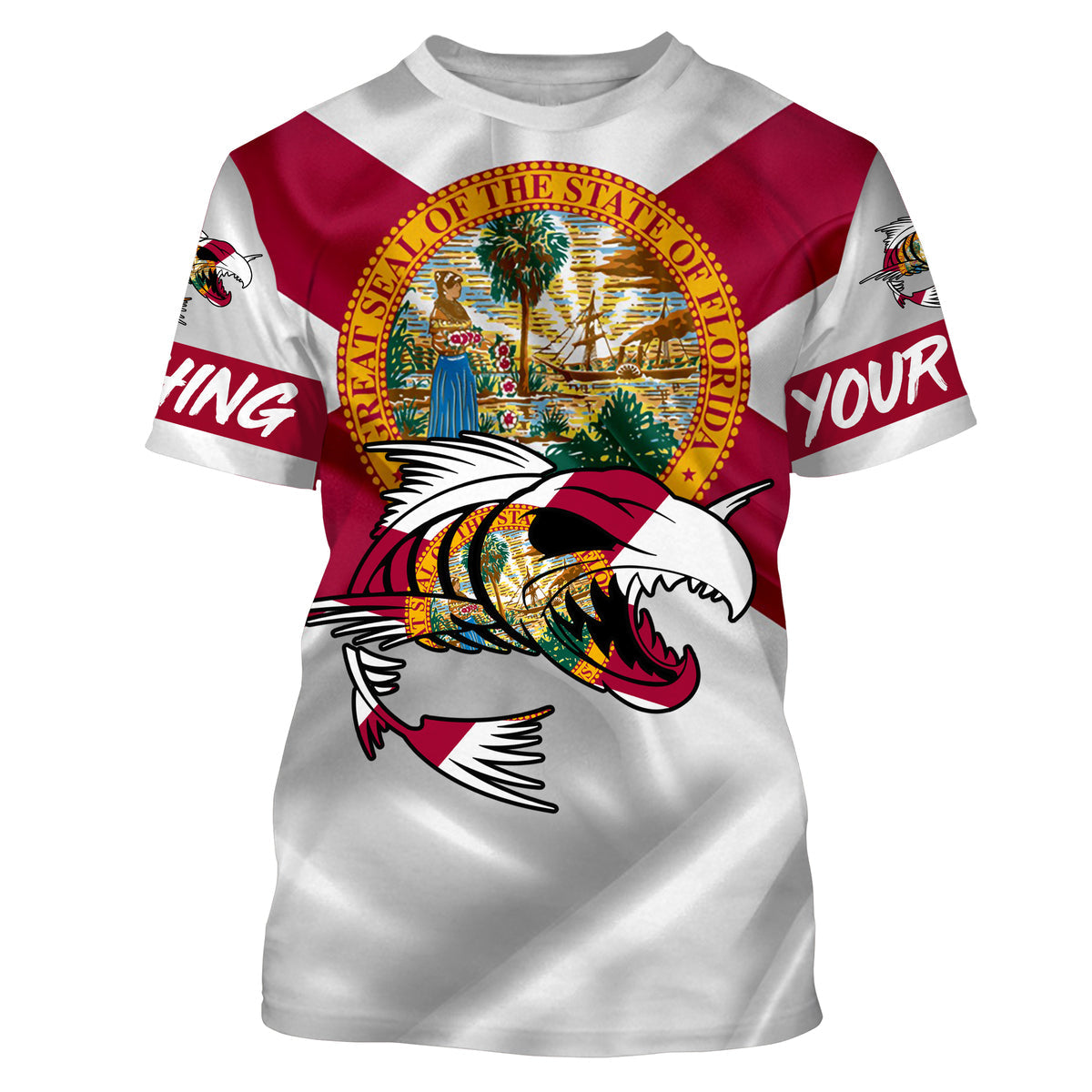 Fish skeleton reaper Florida flag custom name sun protection long sleeve fishing NQS3835