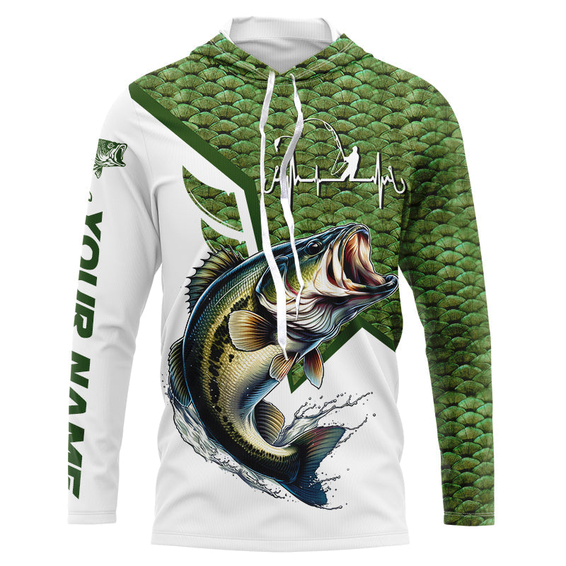 Largemouth Bass fishing green scales custom name sun protection long sleeve fishing NQS3836